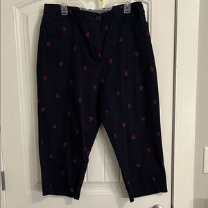 Navy Blue Anchor Print Cropped Pants